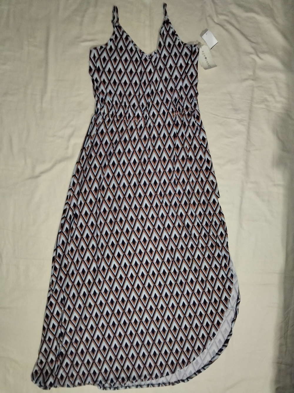 Diamond-Print Spaghetti-Strap Maxi Dress in Black & White